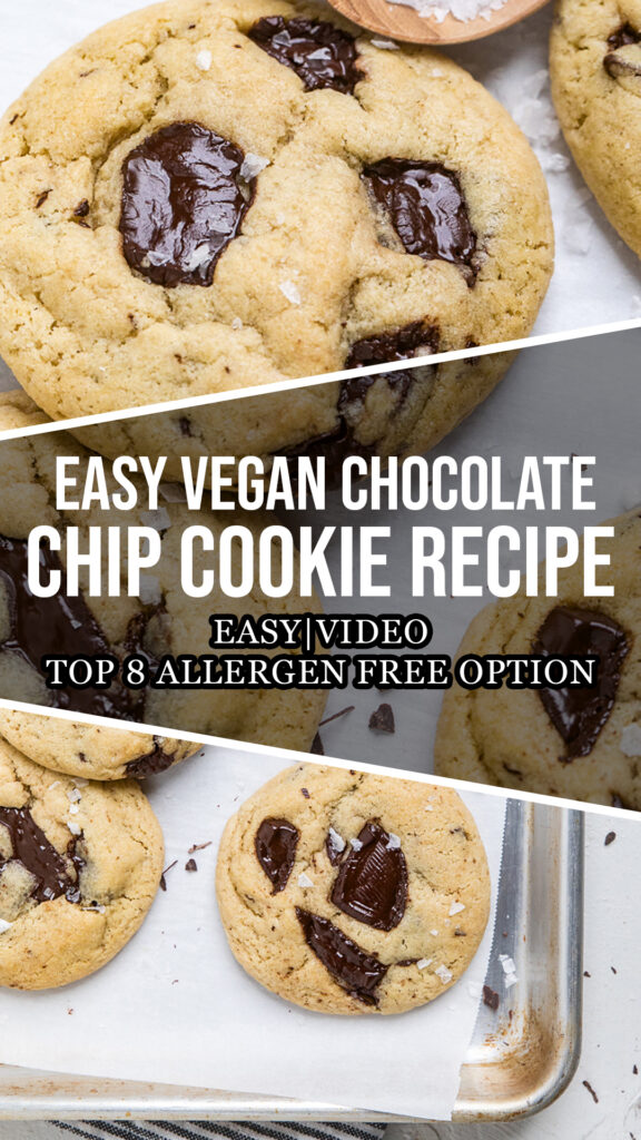 A collage of easy vegan chocolate chip cookies.