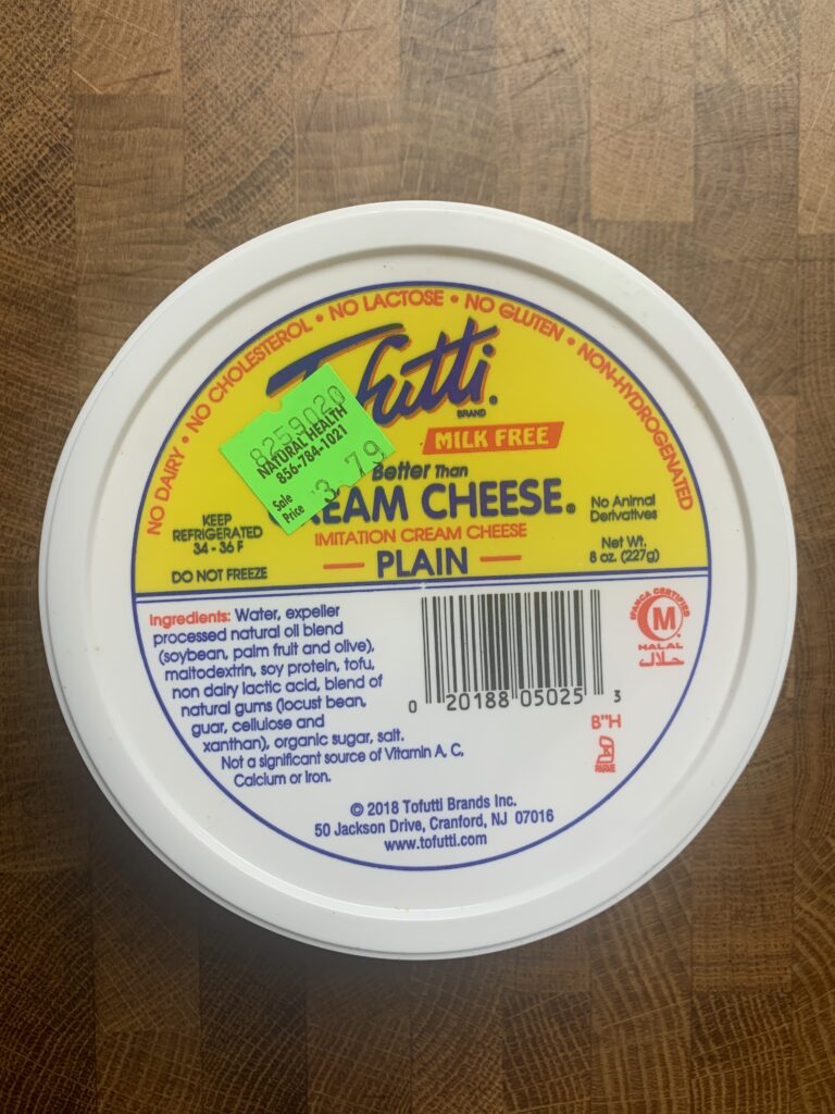 Tofutti plain cream cheese container. 