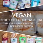 collage of vegan cheese packages with words Vegan Shredded Cheese Taste Test overlayed.