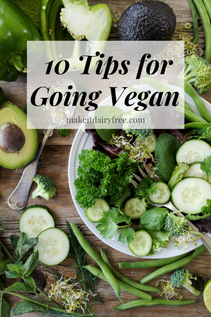 A green salad with the words 10 tips for going vegan overlayed.